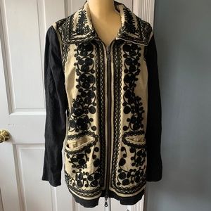 Free People Boho Embroidered Front Zip Jacket Black/Tan Size M